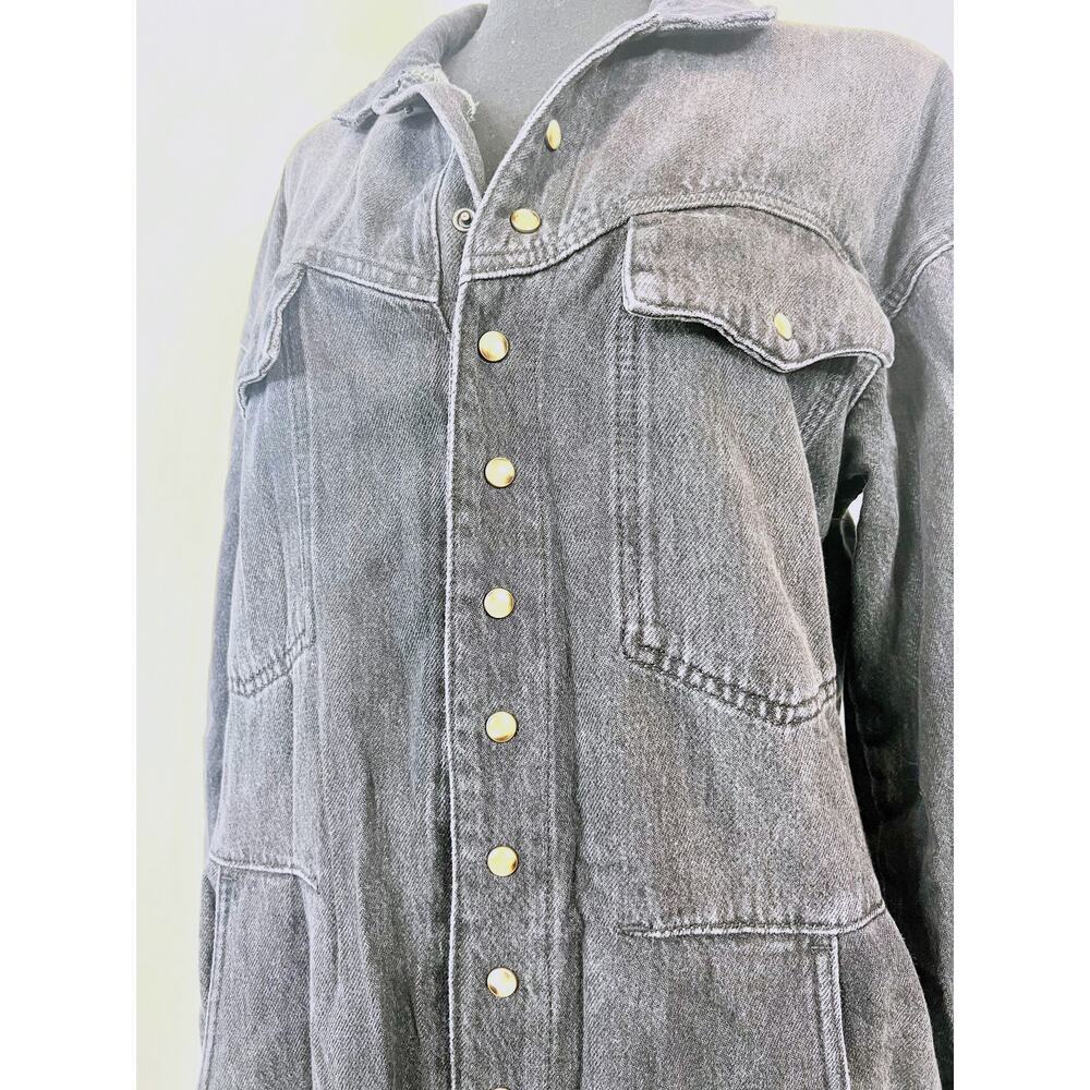 We The Free Free People Maris Denim Coverall in Blue Small Snap Front Pockets - Picture 6 of 6